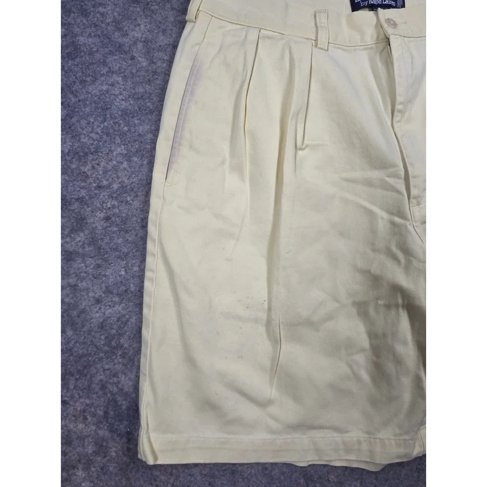 Polo Ralph Lauren Tyler Short Mens 36 Yellow Pleated Chino Shorts *Distressed*